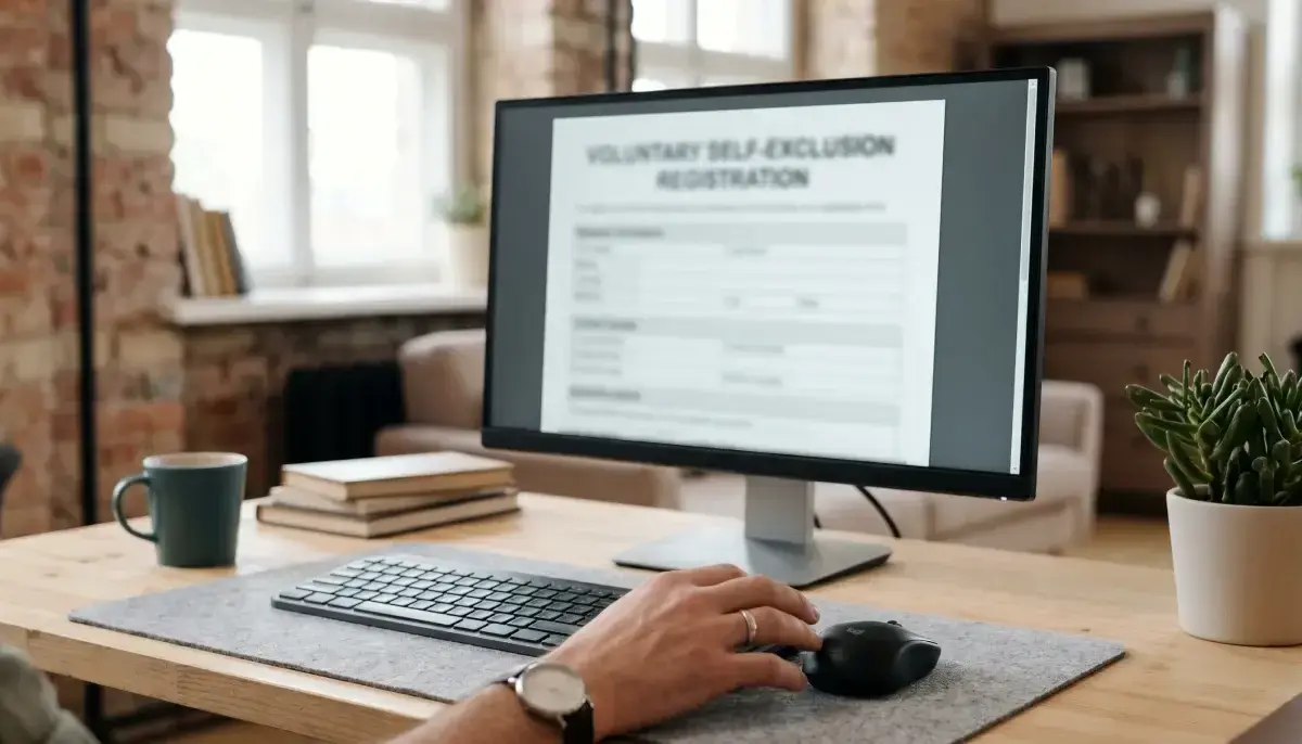 Computerskærm med ROFUS-registreringsformular og en hånd på musen
