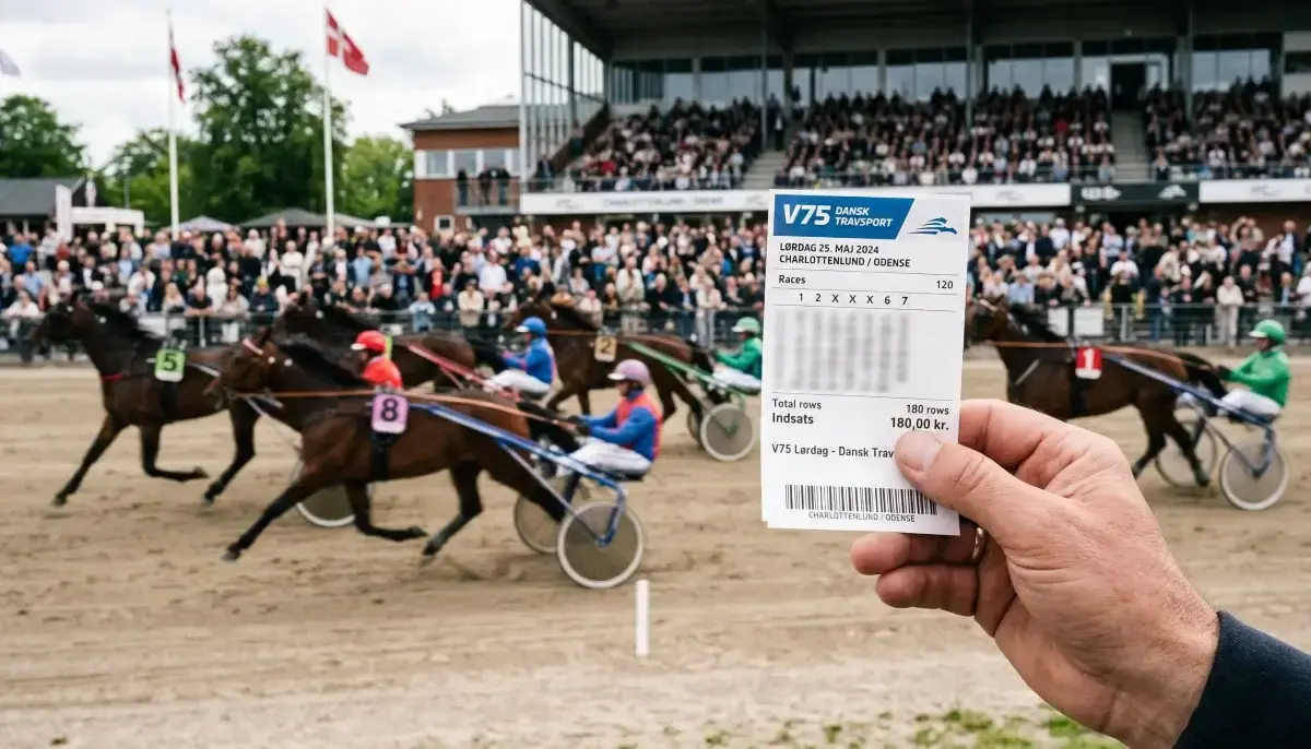 V75 puljespil kupon med syv travløb og odds-tavle i dansk kontekst